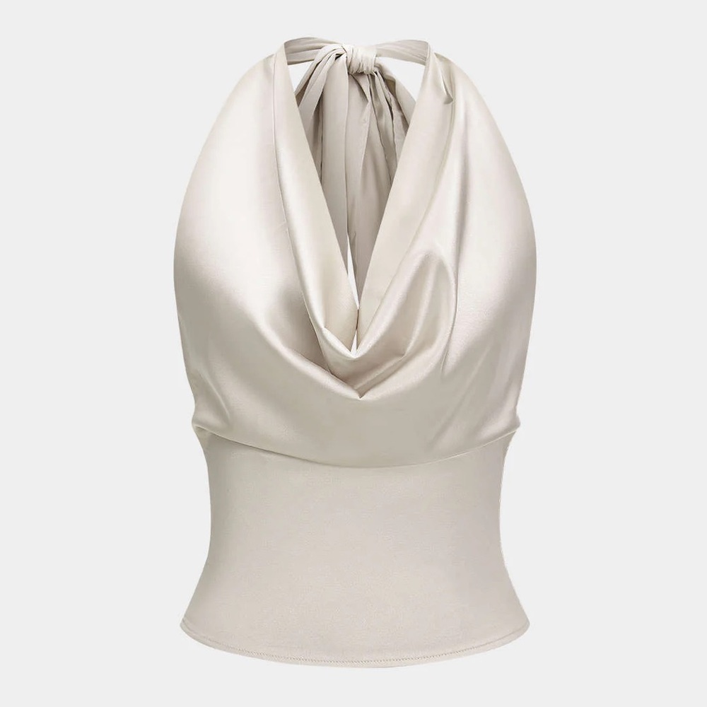 Women’s Satin Halter Cowl Neck Top - Cream